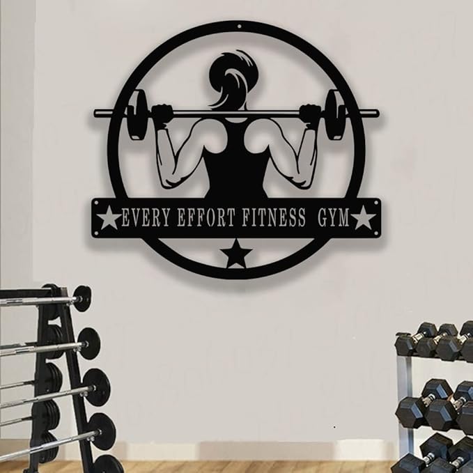 Personalized Gym Sign - Custom Name Metal Sign - Workout Room Home Decor - Family Gym Wall Art - Gifts for Mom Sister Women, Metal Gym Signs
