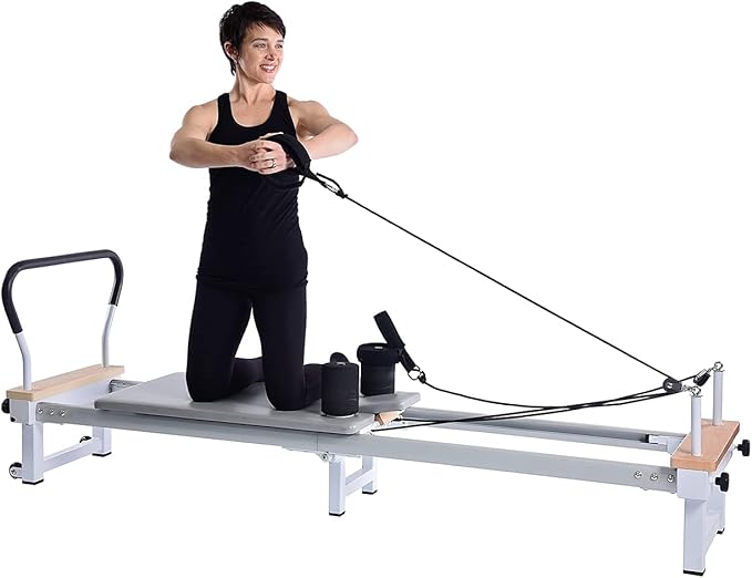 Stamina Products AeroPilates Precision Series Reformer Pilates Machine Resistance and Workout System for Home Gym, White/Gray
