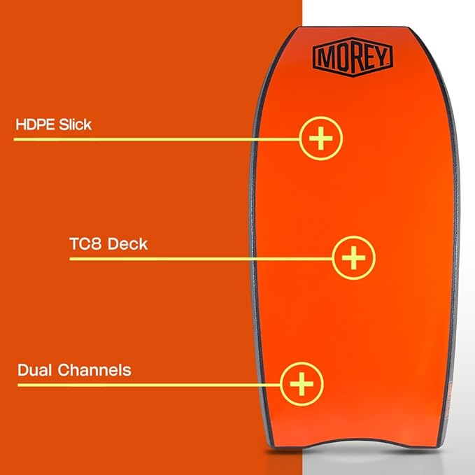 MOREY® Mach 7, Pro Bodyboard; Body Boards for Beach, Embedded Rod for Durability, Engineered with HDPE Slick Bottom for Speed (2025 Model)