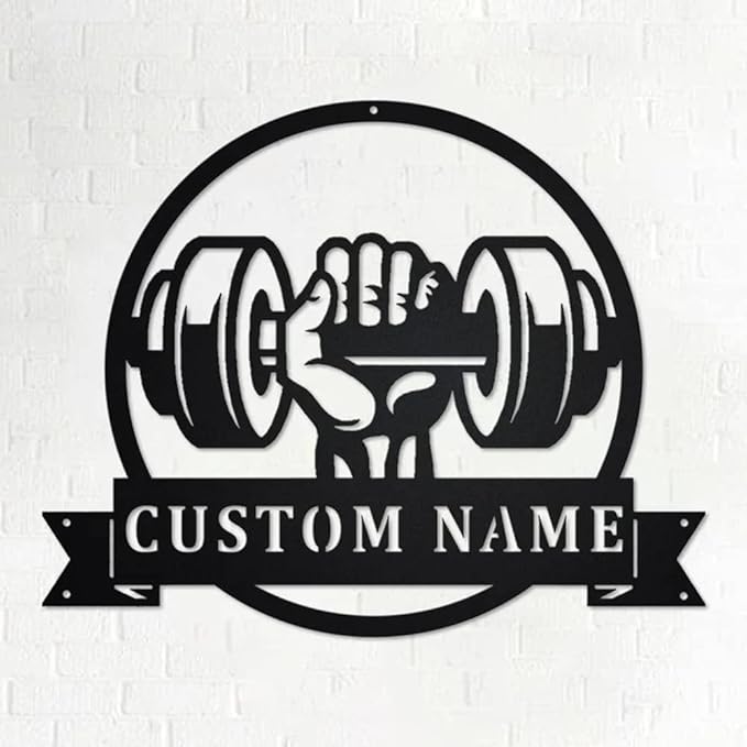 Personalized Metal Gym Sign - Custom Name Barbell Dumbbell Laser Cut Weightlifting Exercise Wall Decor
