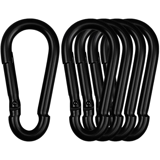 3" Heavy Duty Spring Snap Hook Carabiners, M8 5/16" Galvanized Steel Black Carabiner Clip, Quick Link Keychain for Hammock Swing Set Outdoor Travel Camping Fishing Hiking(5 Pack)