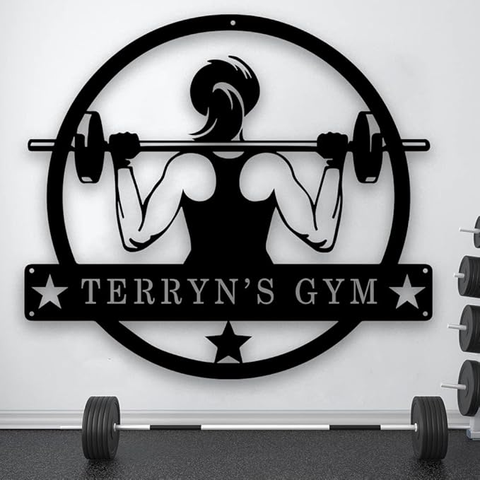 Personalized Gym Sign - Custom Name Metal Sign - Workout Room Home Decor - Family Gym Wall Art - Gifts for Mom Sister Women, Metal Gym Signs