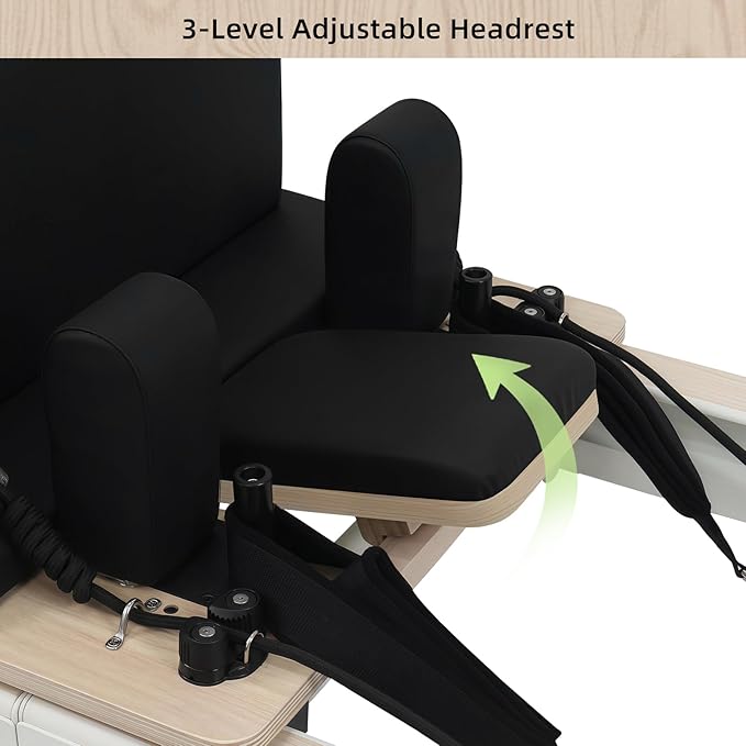 Pilates Reformer with Adjustable Height, Wooden Foldable Pilates Reformer Machine, Pilates Machine for Home Use and Studio, Pilates Equipment with Sitting Box, Jump Board and Accessories