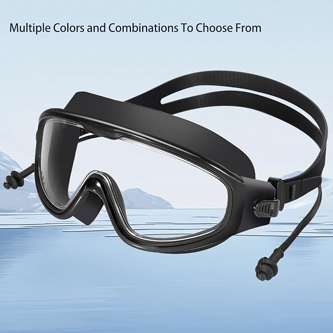 Adult Swimming Goggles,Leak-Proof,Anti-Fog Pool Glasses,Wide View Swim Goggles with Ear Plugs and Nose Clip