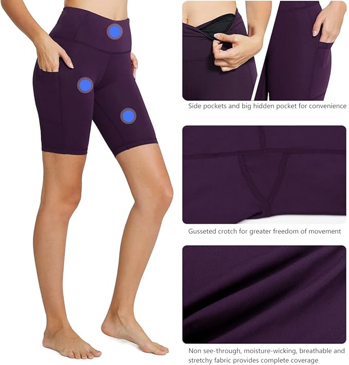 baleaf Women's 8"/ 5"/ 3" Biker Shorts High Waist Yoga Workout Gym Running Volleyball Spandex Shorts with Pockets