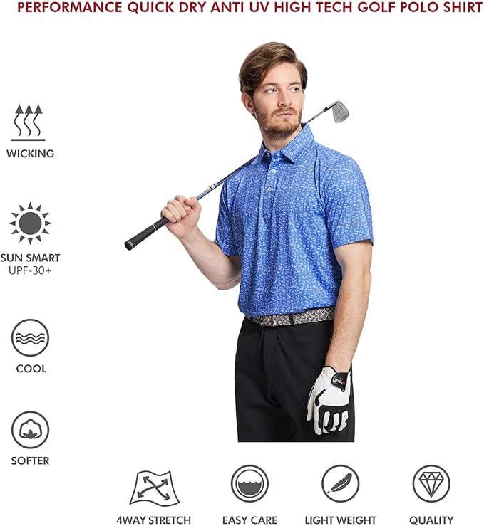 Men's Golf Polo Shirts Short Sleeve Striped Performance Moisture Wicking Dry Fit Golf Shirts for Men