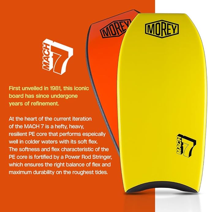 MOREY® Mach 7, Pro Bodyboard; Body Boards for Beach, Embedded Rod for Durability, Engineered with HDPE Slick Bottom for Speed (2025 Model)