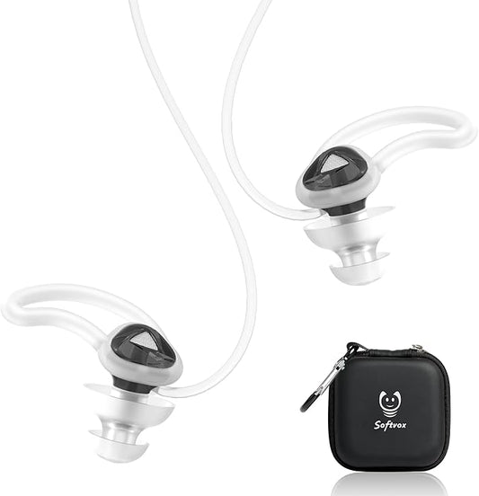 Ear Plugs for Swimming and Surfing with Lanyard, Block Out Water Let Sound in, Reusable Comfy Custom-fit Swimmer Earplugs for Snorkeling, Shower, Pool, Swim, Bath, Kayaking, incl Carry Case