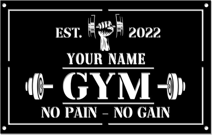 Personalized Home Gym LED Tin Metal Sign Multiple Sizes, Gym Sign Wall Decor, Exercise Workout Room Decor Fitness Center, Motivational Inspirational Hanging Wall Art Wall Plaque (01 w/o lights)