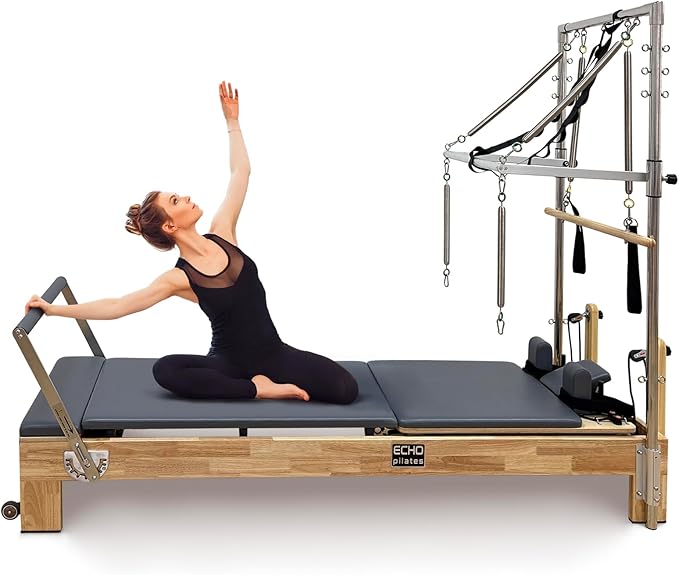 Pilates Reformer, Wooden Pilates Reformer Machine with Springs, Pilates Bed Strength Training Equipment for Home Use and Studio, Pilates Equipment with Reformer Box, Oak