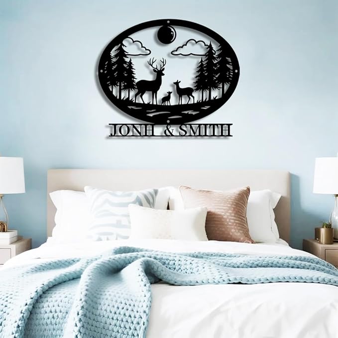 Personalized Forest Deer Metal Name Sign | Custom Metal Signs | Family Wall Art & Split Letter Name | Wedding Gift & Anniversary | Indoor Decor Gift for Women, Men, Wife, Parents, Couple