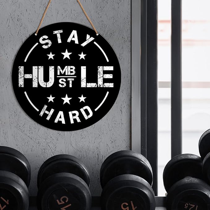 Gym Signs Wall Decor, Home Gym Motivational Wall Decor Gym Hanging Signs Decorations for Fitness Workout Room Gift for Woman Man Gym Enthusiast, Stay Humble Hustle Hard