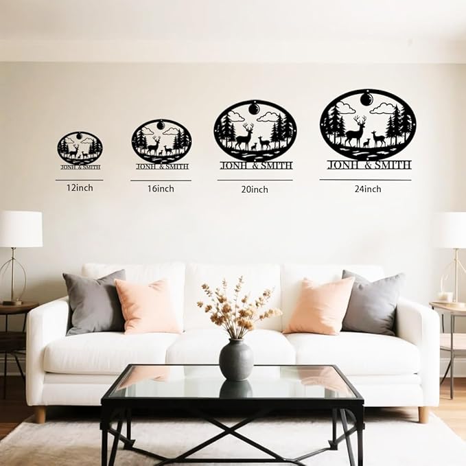 Personalized Forest Deer Metal Name Sign | Custom Metal Signs | Family Wall Art & Split Letter Name | Wedding Gift & Anniversary | Indoor Decor Gift for Women, Men, Wife, Parents, Couple