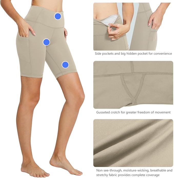 baleaf Women's 8"/ 5"/ 3" Biker Shorts High Waist Yoga Workout Gym Running Volleyball Spandex Shorts with Pockets