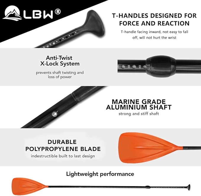 LBW 3 Piece SUP Paddle Board Paddle Floating Portable Paddleboard Accessories Adjustable Double Holes Lock Sturdy & Ergonomic for Surfing Beginner