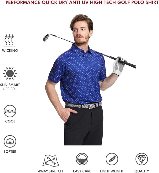 Men's Golf Polo Shirts Short Sleeve Striped Performance Moisture Wicking Dry Fit Golf Shirts for Men
