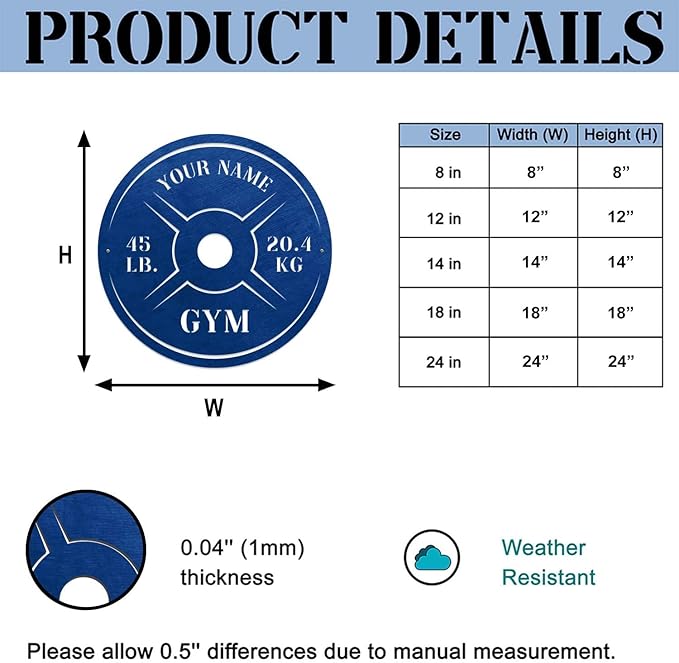 Personalized Home Gym LED Tin Metal Sign Multiple Sizes, Weight Lifting Exercise Workout Room Training Fitness Center Motivational Inspirational Quotes Decor Wall Art Hanging Accessories (07 w/o LED)