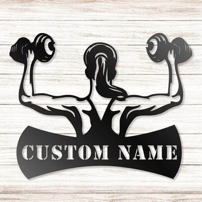 Personalized Custom Name Metal Gym Sign - Workout Room Home Decor - Family Gym Wall Art - Gifts for Mom Sister Women