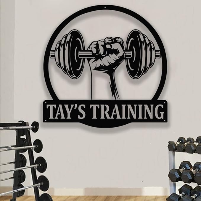 Personalized Gym Sign Custom Metal Workout Room Wall Art, Home Fitness Center Powerlifting Garage Decor, Motivational Gift for Women, Men, Dad, Papa, Grandpa, Mother, Sister, Girls, Family Steel