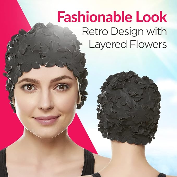 BEEMO Floral Petal Ladies Bathing Swim Cap Women Retro Swim Hat Long/Short Hair