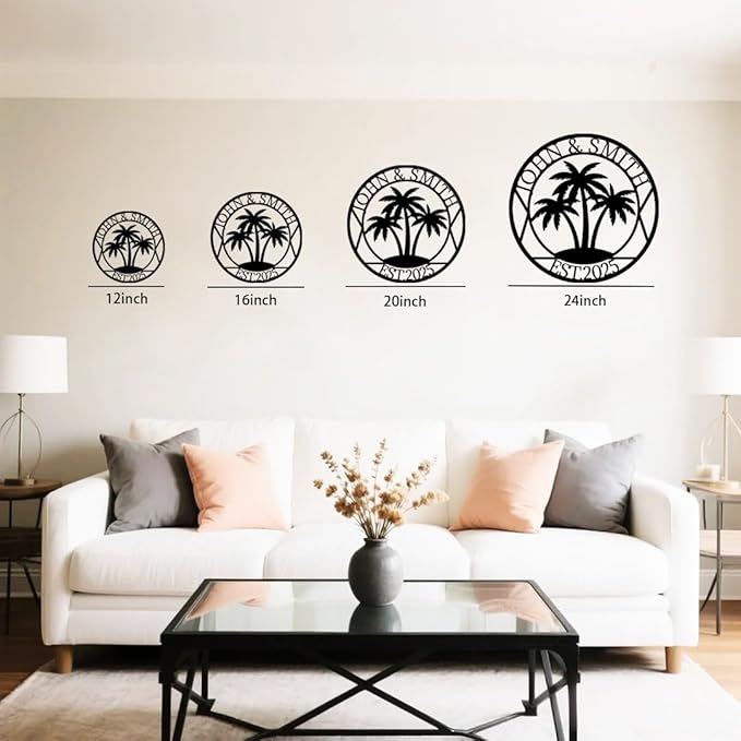 Personalized Palm Tree Metal Name Sign | Custom Family Wall Art & Split Letter Name | Custom Metal Signs | Beach Coastal House Decor | Outdoor Decor Gift Gift for Women, Men, Wife, Parents, Couple