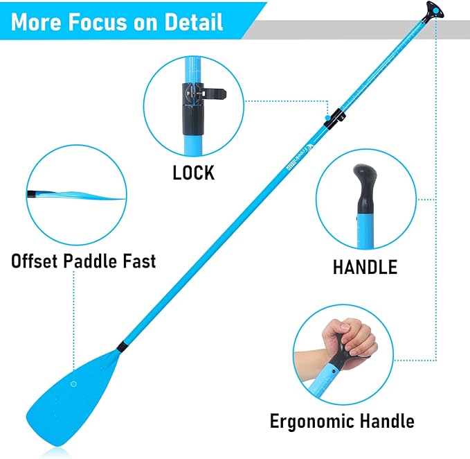Freein 3-Piece Adjustable & Floating SUP Paddle - Fiberglass Shaft, Nylon Blade (71-83")