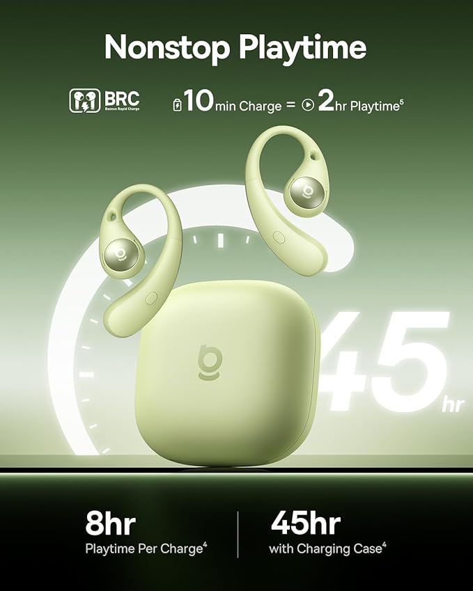 Baseus Eli Sport 2 Open-Ear Headphones Wireless Earbuds,Secure Earhook Sport Design,Ultra-Comfort,4-Mic Clear Calls, IP57 Waterproof,45H Play, Bluetooth 6.0 Earhook Fit Running Workout Gym -Black