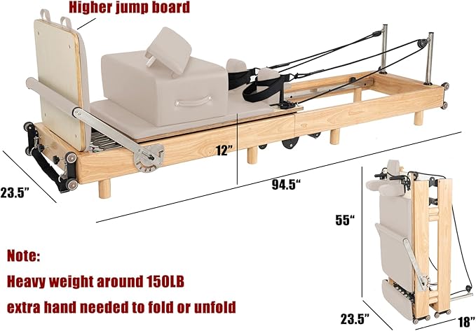 Pilates Reformer Machine, Wood Foldable Pilates Machine Equipment for Home Workout
