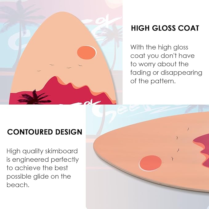 seething 35 Inch Skimboard with High Gloss Coat Wood Skim Board for Beginners,Kids, Teenagers, Adults and All Skimming