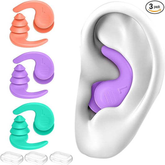 Swimming Ear Plugs for Adults,3 Pairs Waterproof Reusable Silicone Swim Earplugs for Swimming Surfing Snorkeling Showering and Water Pool,Beach,Ocean (Adults & Teens 14+)