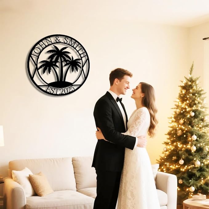 Personalized Palm Tree Metal Name Sign | Custom Family Wall Art & Split Letter Name | Custom Metal Signs | Beach Coastal House Decor | Outdoor Decor Gift Gift for Women, Men, Wife, Parents, Couple