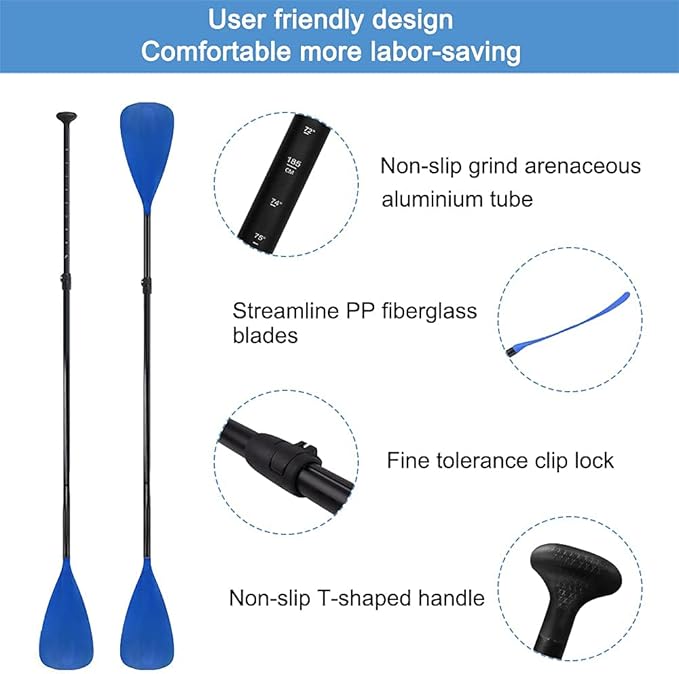 LBW SUP Paddle Board Paddle Stand up Paddleboard Paddles - 3-Piece or 4-Piece Floating Alloy Portable SUP Kayak Paddle Adjustable 2-Sided Paddle
