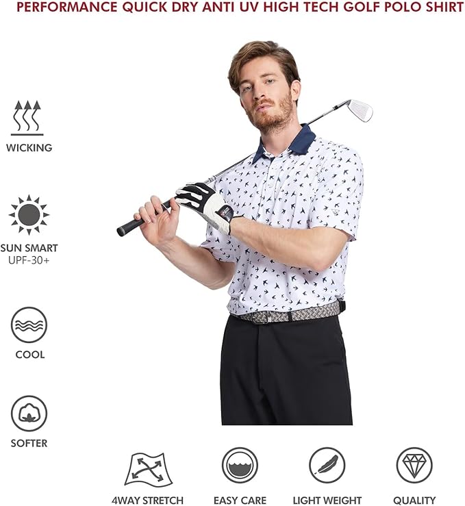 Men's Golf Polo Shirts Short Sleeve Striped Performance Moisture Wicking Dry Fit Golf Shirts for Men