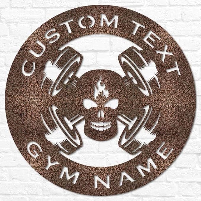 Custom Metal Skull Barbell Gym Name Sign, Dead Lift Den Workout Room Wall Art, Personalized Home Gym Sign, Custom Gym Decor, Workout Garage