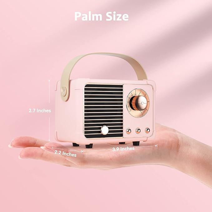 Retro Bluetooth Speaker, Wireless Vintage Small Speaker, Hands-Free Call,400mA Battery,TF Card,Aux Line, Portable Speaker for iOS Android Smartphone Home Office Gift Ideas Pink