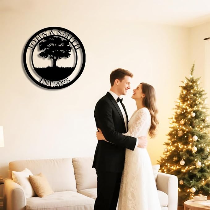 Tree of Life Metal Name Sign | Custom Metal Signs | Personalized Wall Art | Wedding Gift Indoor Decor Gift for Women, Men, Wife, Parents, Couple