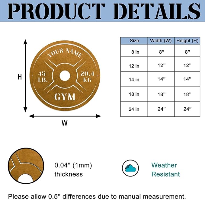 Personalized Home Gym LED Tin Metal Sign Multiple Sizes, Weight Lifting Exercise Workout Room Training Fitness Center Motivational Inspirational Quotes Decor Wall Art Hanging Accessories (10 LED)