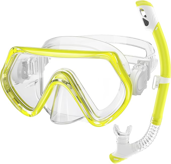 Snorkeling Gear for Kids, Kids Snorkel Set for Ages 3-14, Anti-Fog Diving Mask and Dry Top Snorkel Combo Set, Unisex Swimming Goggles