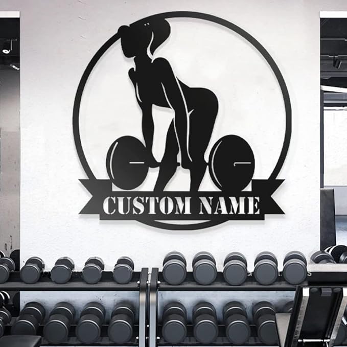 Personalized Custom Name Gym Metal Sign for Home Workout Room, Fitness Garage Center Motivational Decor, Powerlifting Wall Art Gift for Women, Men, Dad, Papa, Grandpa, Mother, Sister, Girls