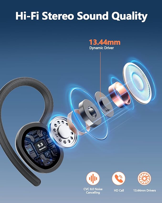 Ear Buds Wireless Bluetooth Earbuds Sport 2025 New Bluetooth 5.3 Headphones with LED Display 128H Playtime Powerful Bass Over Ear Earphones with Earhooks IP7 Waterproof for Gym/Running/Workout