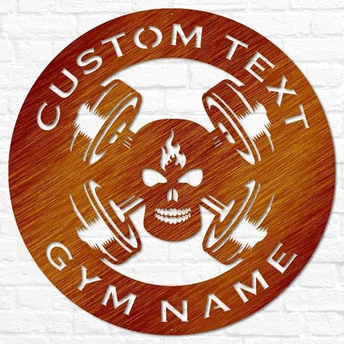Custom Metal Skull Barbell Gym Name Sign, Dead Lift Den Workout Room Wall Art, Personalized Home Gym Sign, Custom Gym Decor, Workout Garage