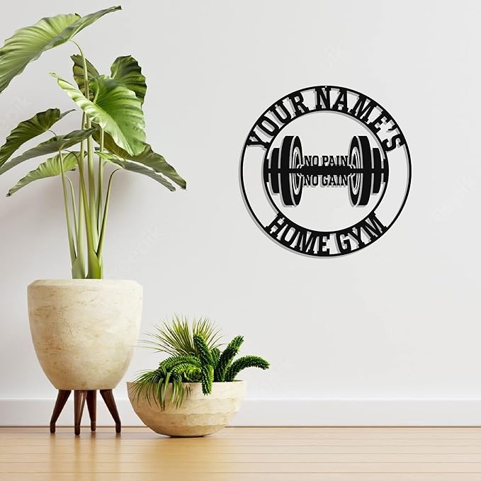 Personalized Home Gym LED Tin Metal Sign Multiple Sizes, Gym Sign Wall Decor, Exercise Workout Room Decor Fitness Center, Motivational Inspirational Hanging Wall Art Wall Plaque (03 w/o lights)