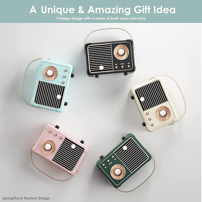 Retro Bluetooth Speaker, Cute Small Bluetooth Speakers Portable Wireless for Indoor Outdoor Vintage Home Office Decor, Perfect for Party Desk Kitchen Hiking Beach Travel Gift Ideas Green