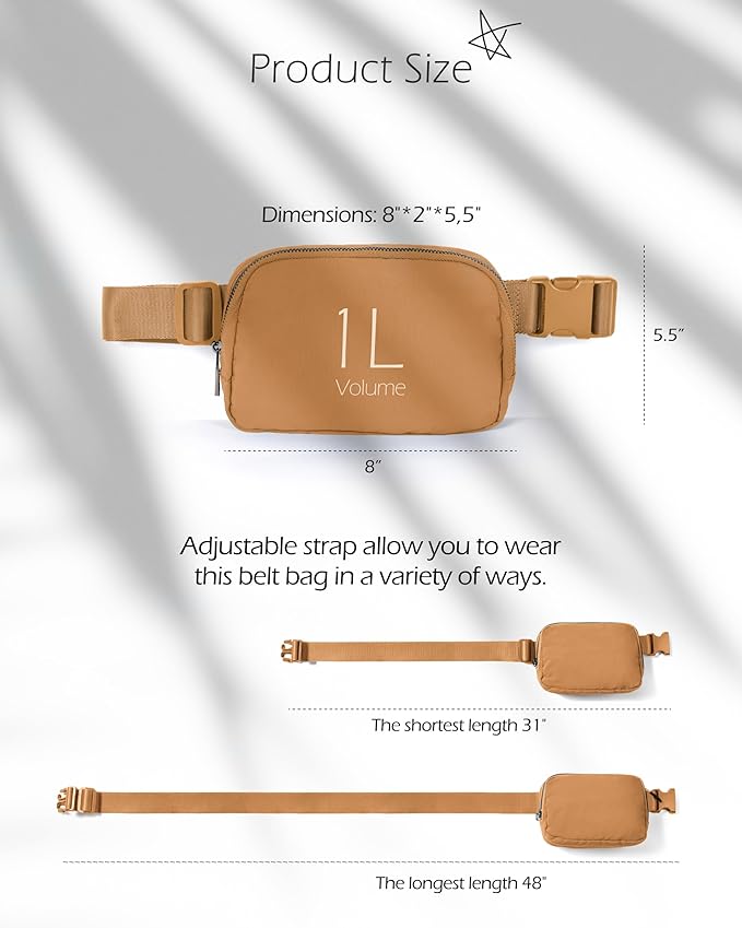 ODODOS Unisex Mini Belt Bag with Adjustable Strap Small Fanny Pack for Workout Running Traveling Hiking, Bronze