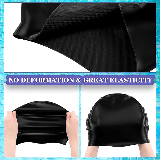 Syhood 6 Pieces Unisex Adult Silicone Swim Cap Waterproof Swimming Hat Non Slip Pool Hat Elastic Silicone Cap for Long and Short Hair