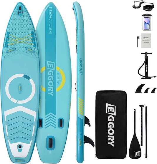 Inflatable Paddle Board,Stand Up Paddle Board Set, Extra Wide SUP Board with Removable Fin, Floating Paddle, Hand Pump, Waterproof Phone Pouch,Traveling Board