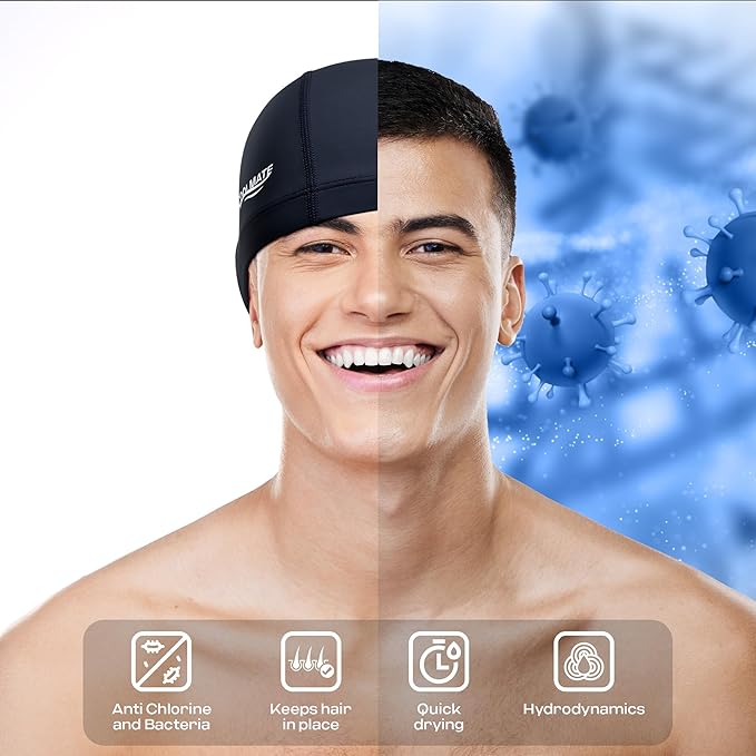 COOLMATE Fabric Swim Cap for Adult Women Men Kid 3 4 6 8 14 16, Silicone Water Resistant Layer, Cloth Swim Cap Gifts for Swimmers, Lightweight for Pool, Lap Swimming (1 pc)