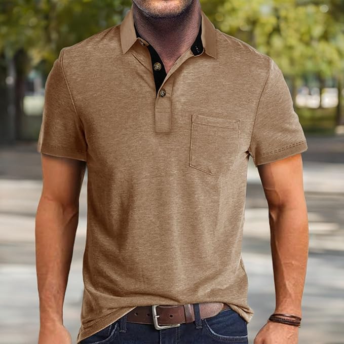 Men's Casual Polo Shirts Classic Button Basic Short Sleeve Shirt Solid Color Cotton Tees Golf Stylish Tops