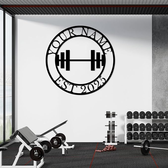 Personalized Metal Gym Sign, Custom Fitness Metal Wall Decor, Yoga Room Sign, fitness room decor, home gym decor, gifts for sports lovers, black metal