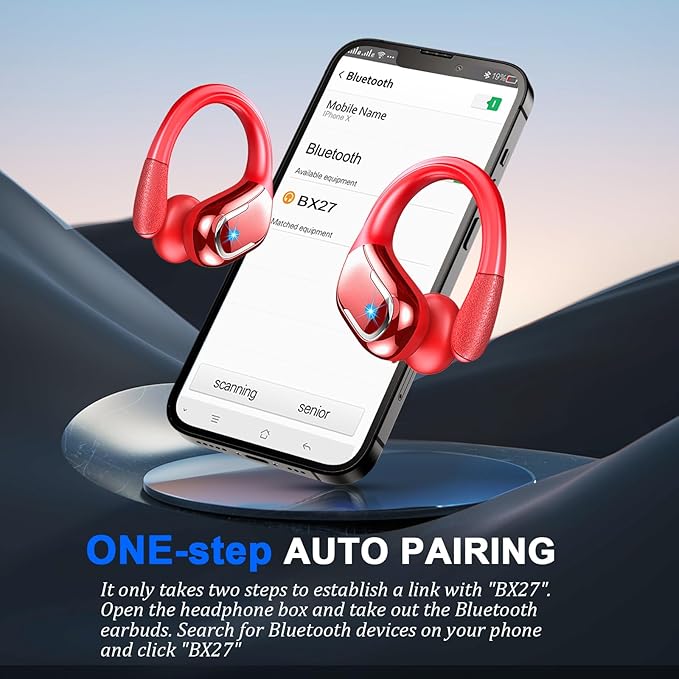 Wireless Earbud, 75Hrs Bluetooth 5.4 Headphones IP7 Waterproof for Sport, Running Wireless Earphones with ENC Noise Canceling Mics, Deep Bass Over Ear bud with Earhooks for Android, iOS, Workout, Gym